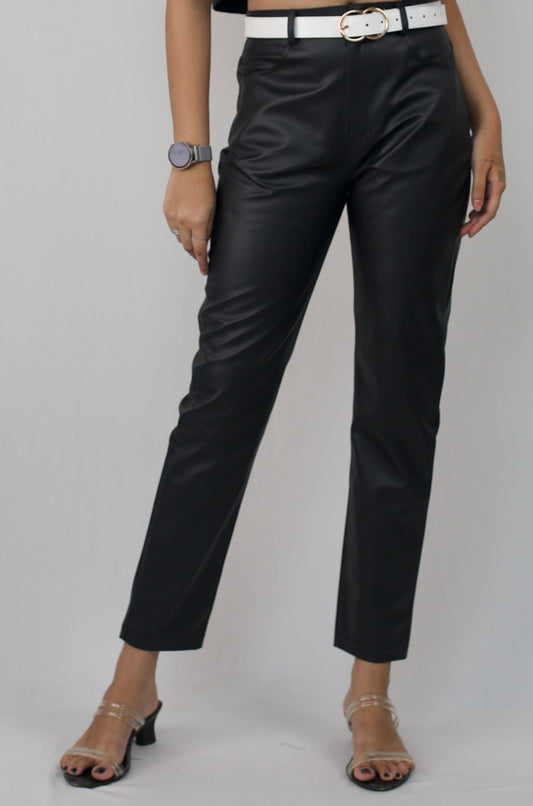 Leather skin fit pants