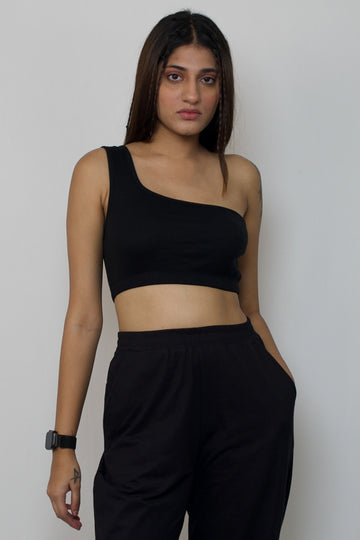 Rib one shoulder crop top