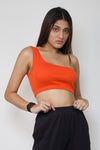 Rib one shoulder crop top